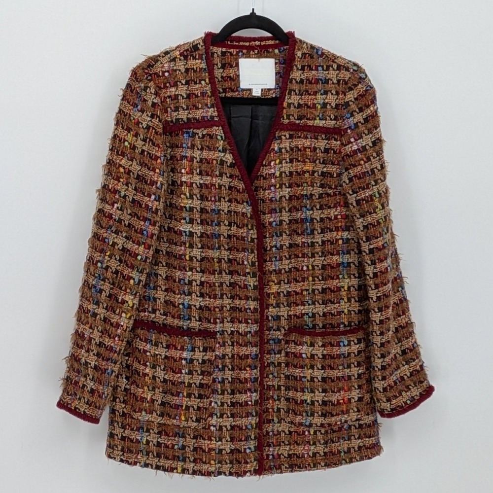Anthropologie Ett:twa Small $178 Harlequin Tweed Fringe Trim Wool Blend Coat - Picture 7 of 15